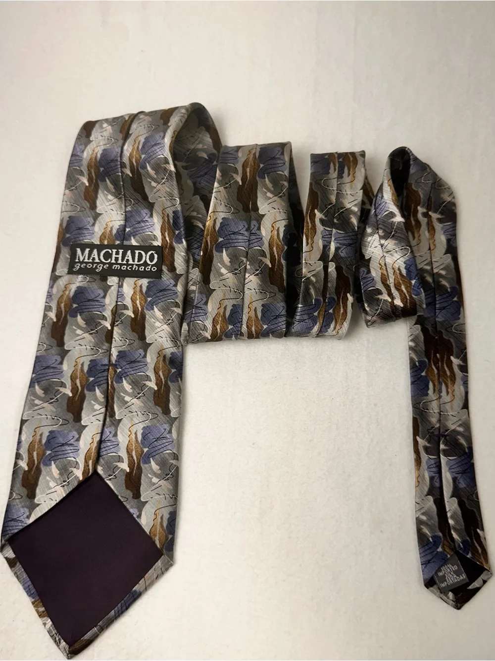 Men's Abstract Pattern Silk Tie in Gray, Blue & Brown